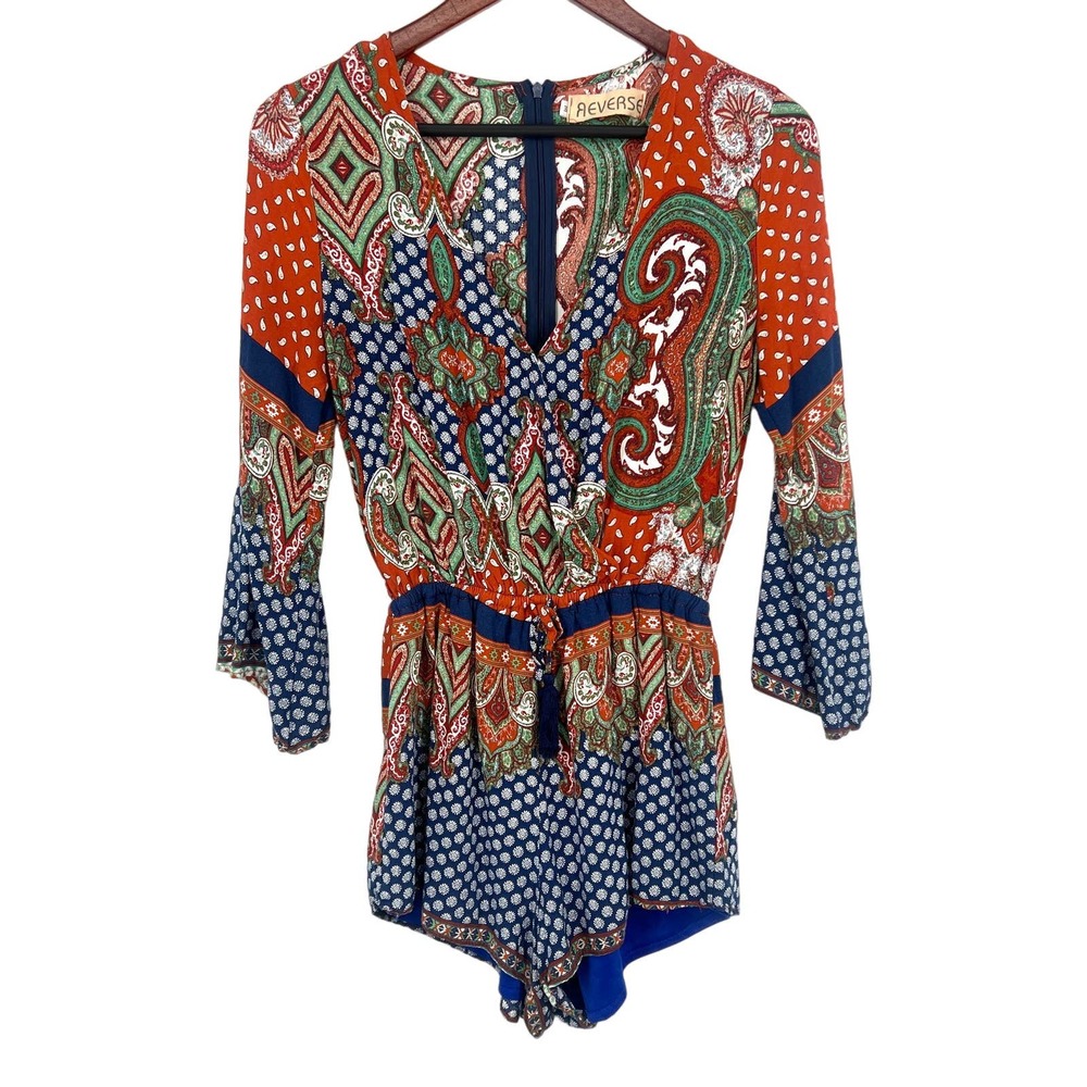 REVERSE Womens Size Medium BOHO Romper Blouse Shirt Top Shorts Summer Fall